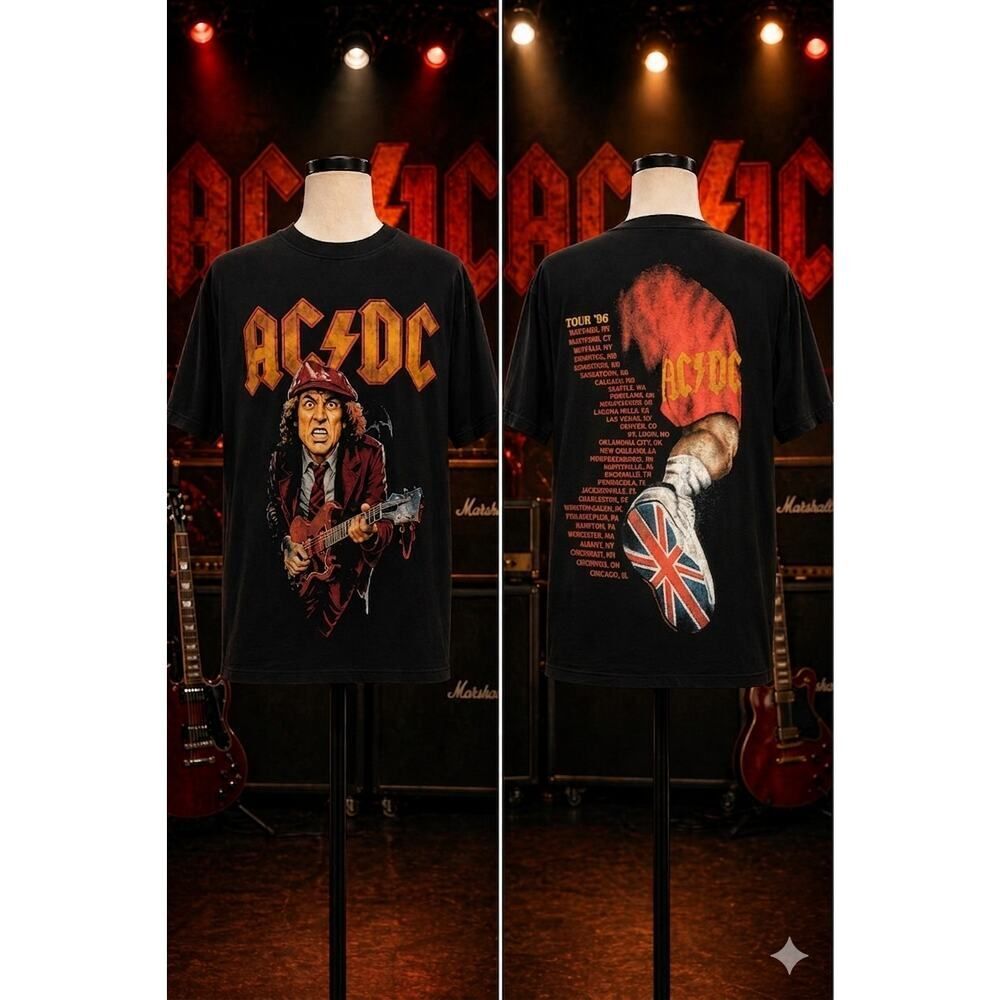 AC/DC 1996 Tour Graphic Tee Angus Young Band Shirt Small Rock